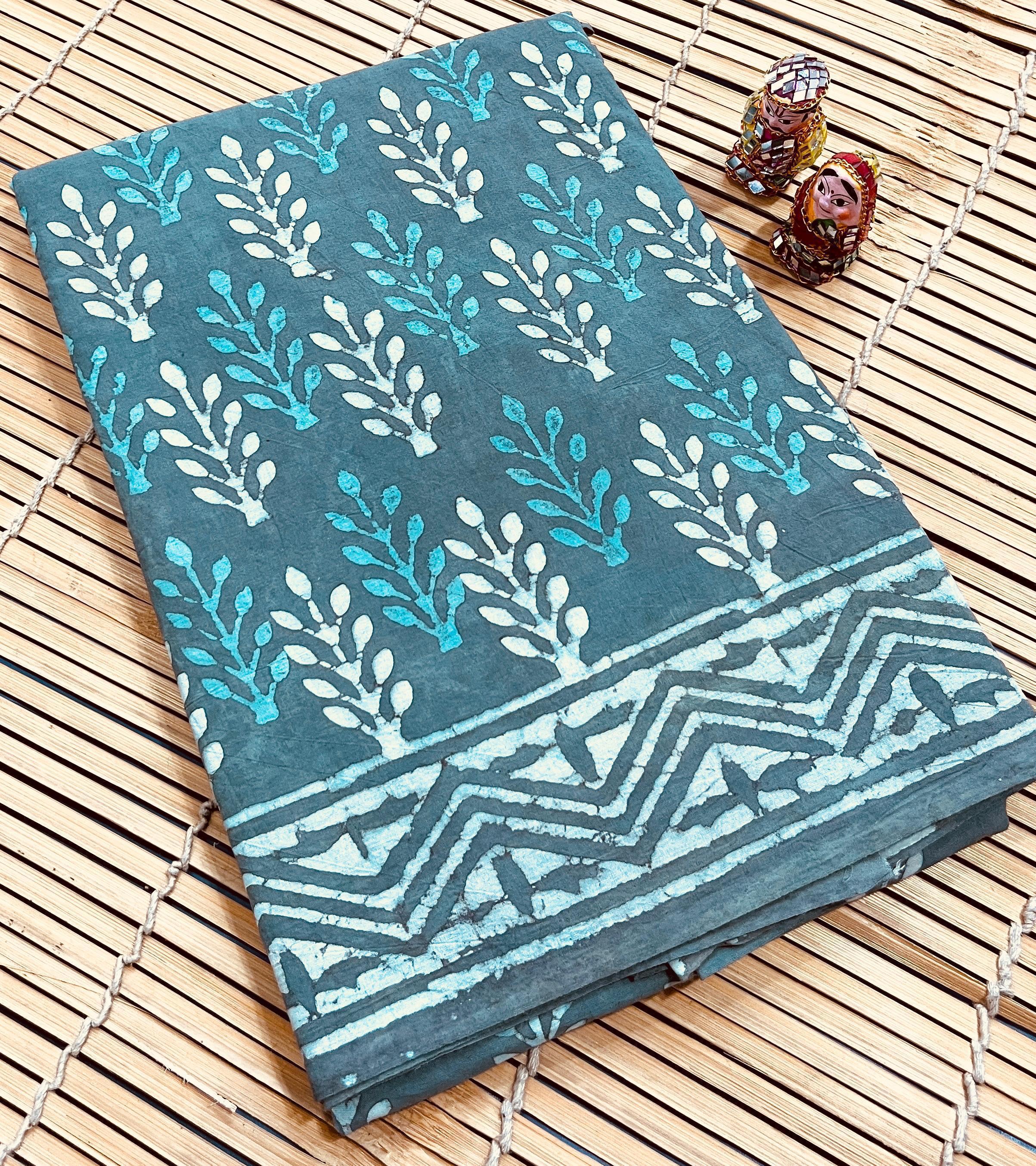 Blue Floral Buta Cotton Mul Handblock Saree – Premium wholesale saree for retailers and designers